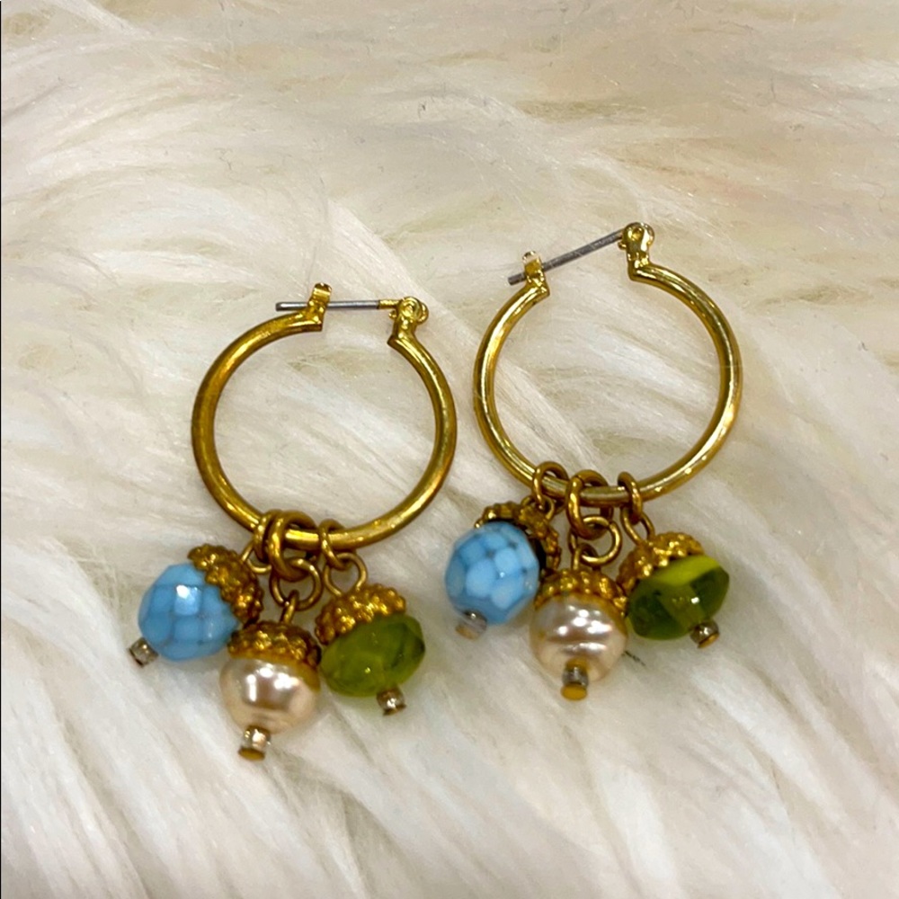 Gold Pearl and Multi Bead Hoop Earrings